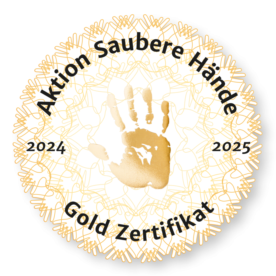 Goldenes Siegel Aktion Saubere Hände 2024, 2025, Gold Zertifikat